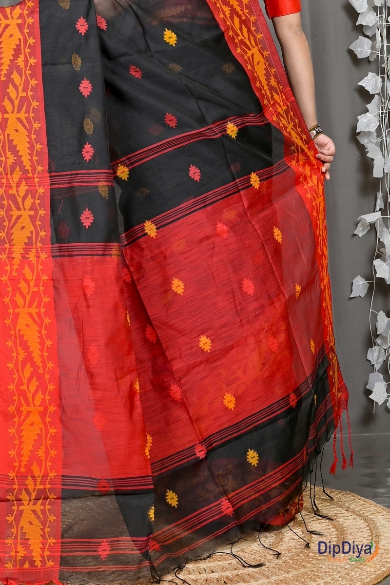 Black Red Cotton Blended Parul Hand Loom Saree (549)